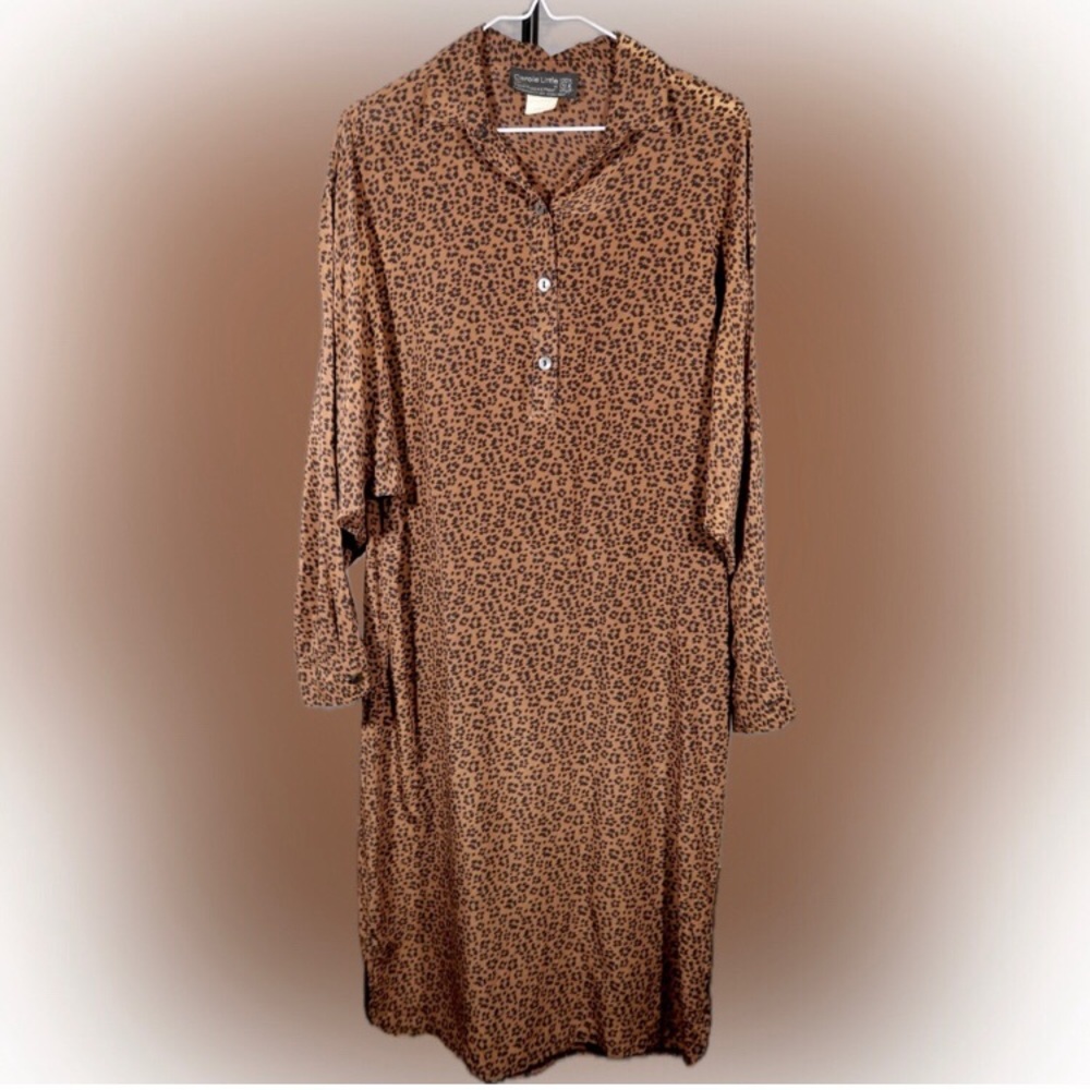 Carole Little Brown Animal Print Long Sleeve Dress